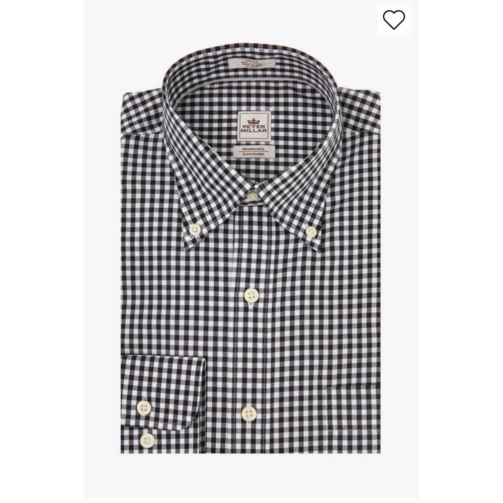 Peter Millar Mens Nanoluxe Easy Care Gingham Button Down Shirt Black White Large